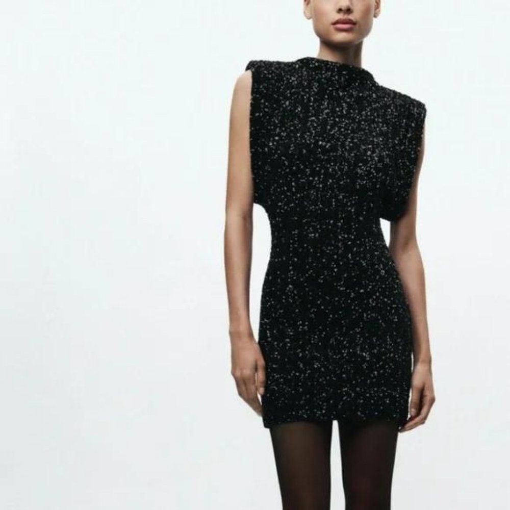 ZARA SHOULDER PADS SEQUIN DRESS WOMAN COLLECTION